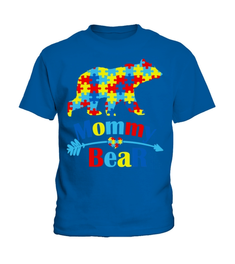 Mother Autism Mommy Bear Autism Awareness Month 10 Kids T-Shirt