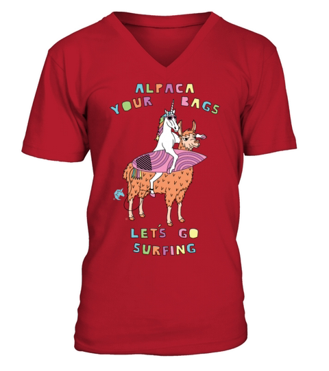 Alpaca Your Bags Let s Go Surfing Unicorn Men's V-Neck T-shirt