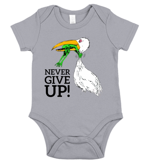 Never give up stork and frog Short Sleeve Baby One-Piece