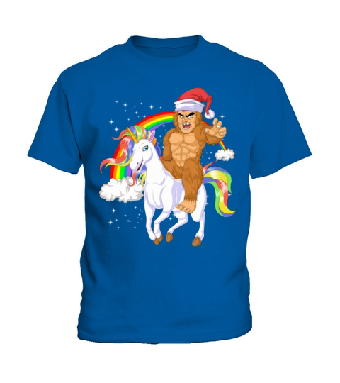 bigfoot riding unciorn christmas Kids T-Shirt