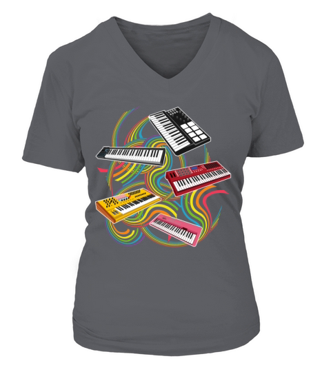Keyboard Synthesizer Piano V-neck T-Shirt Woman
