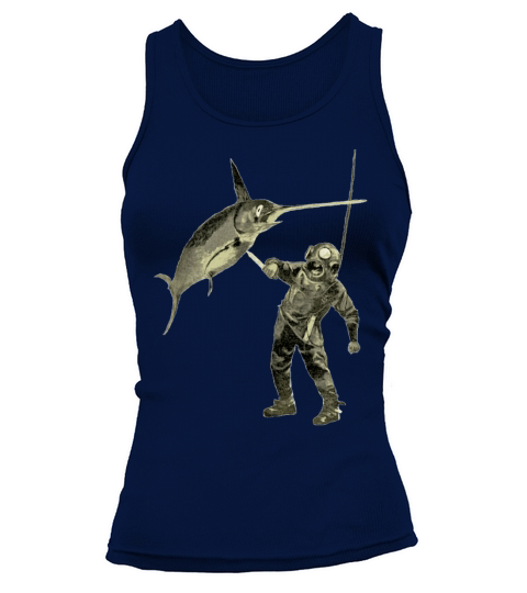 Vintage Diver with Diving Helmet and a Swordfish Women's Tank Top