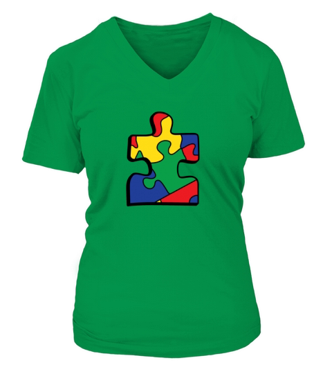 Autism Puzzle Piece Hand V-neck T-Shirt Woman