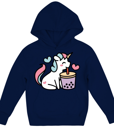 Cute Unicorn Sipping Bubble Tea - Kawaii Taro Boba Kids Hoodie