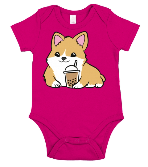 Kawaii Corgi Bubble Tea Cute Welsh Corgi Pearl Mil Short Sleeve Baby One-Piece