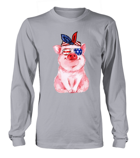 Vintage Patriot Pig Tshirt 4th of July American Women's Long Sleeve