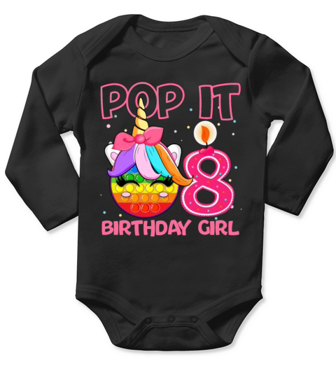Birthday Girl Pop It 8th Birthday Unicorn Fidget Long Sleeve Baby One-Piece