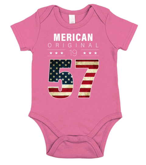 Merican Original 1957 65th birthday American Flag Short Sleeve Baby One-Piece
