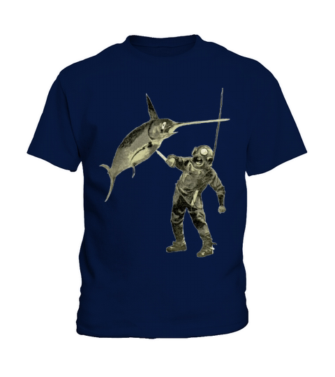 Vintage Diver with Diving Helmet and a Swordfish Kids T-Shirt