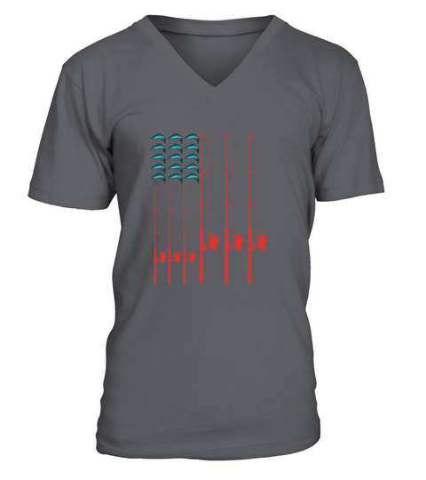 American Flag Fishing Graphic With Salmon Fish Men's V-Neck T-shirt
