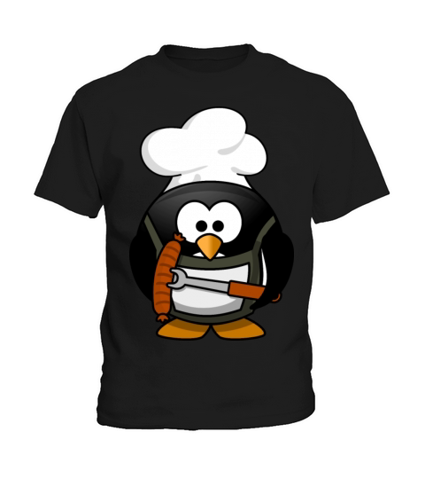 Funny Cartoon Grilling Penguin Kids T-Shirt
