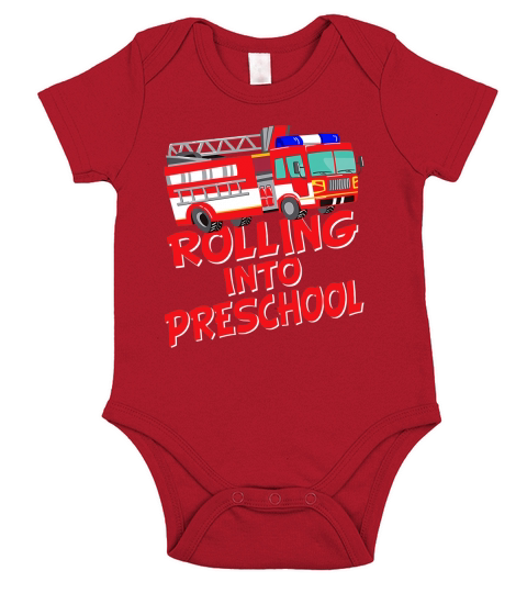 Kids Rolling Into Preschool Fire Truck Fireman Short Sleeve Baby One-Piece