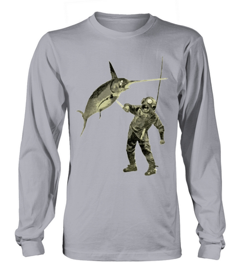 Vintage Diver with Diving Helmet and a Swordfish Men's Long Sleeve