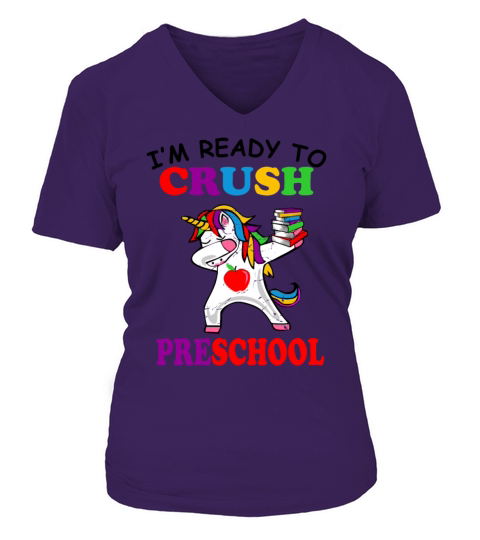 Im Ready to Crush Preschool Dabbing Unicorn Back Women's V-Neck T-shirt