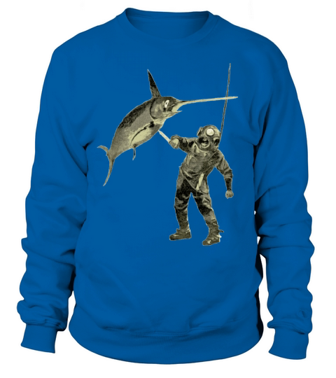 Vintage Diver with Diving Helmet and a Swordfish Women's Sweatshirt
