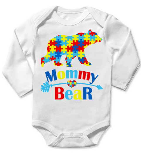 Mother Autism Mommy Bear Autism Awareness Month 10 Long Sleeve Baby One-Piece