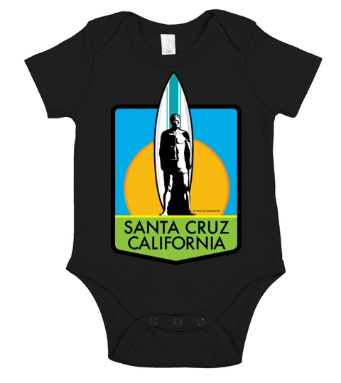 Santa Cruz California Surfer Statue Sunset green Short Sleeve Baby One-Piece