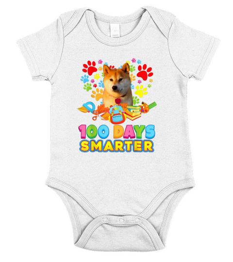 100 Days Smarter Akita Inu Dog Paw Prints Heart 100th Day Of Short Sleeve Baby One-Piece