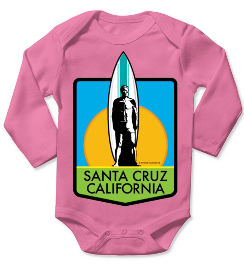 Santa Cruz California Surfer Statue Sunset green Long Sleeve Baby One-Piece