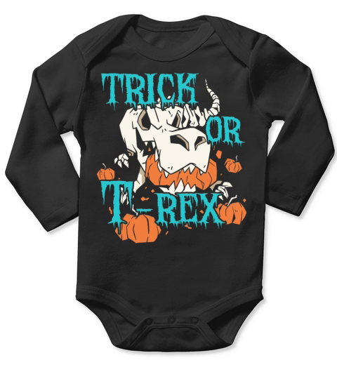Trick Oder T-Rex Halloween Pumpkins Long Sleeve Baby One-Piece