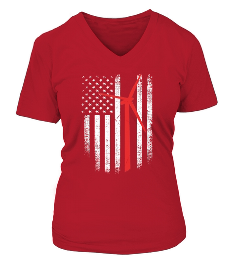 Wind Turbine Technician American Flag V-neck T-Shirt Woman