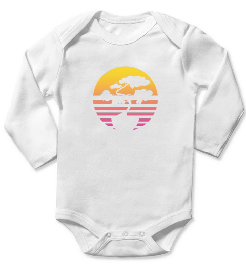 Bonsai Tree Sun Retro Vintage Long Sleeve Baby One-Piece