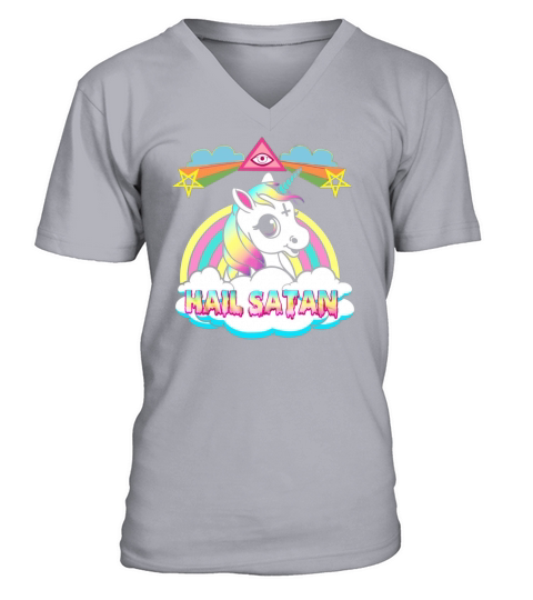 Unicorn hail satan death metal rainbown Men's V-Neck T-shirt