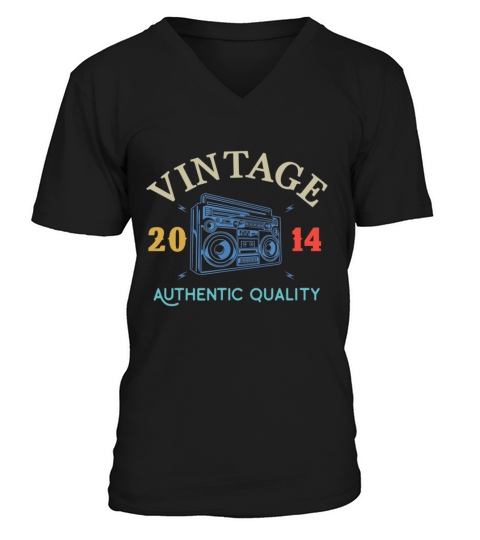 Vintage 2014 Authentic Birthday Birth Year Men's V-Neck T-shirt