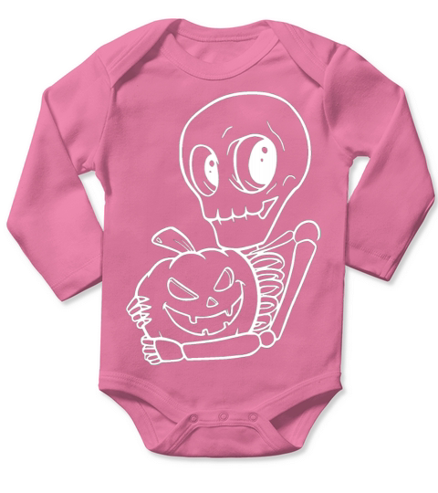 Funny skeleton poses for halloween pumpkin smile Long Sleeve Baby One-Piece