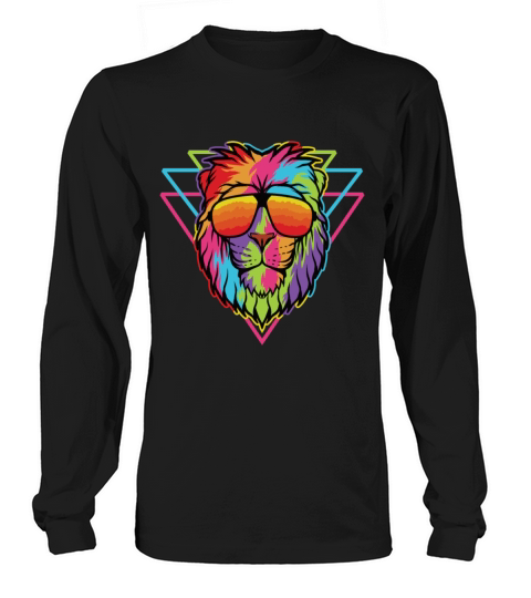 Cool Lion Head Design with Bright Colorful T-Shirt Women's Long Sleeve