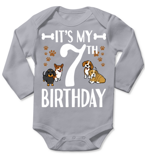 Its My 7th Birthday Dog Lover 7 Years Old Puppy Long Sleeve Baby One-Piece