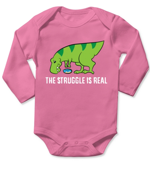 Dinosaur Donut The Struggle Is Real Love Dinosaurs Long Sleeve Baby One-Piece