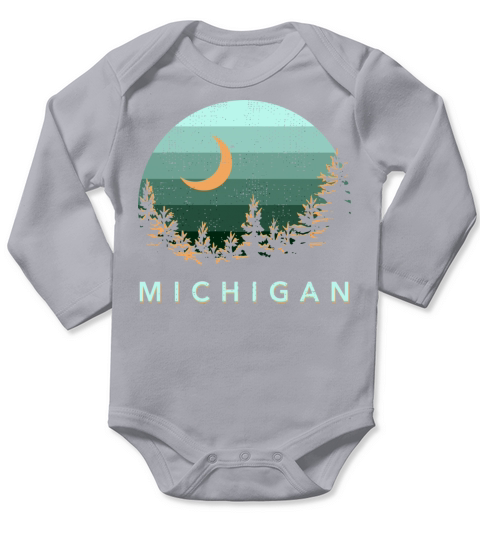 Michigan Vintage Sunset Outdoors Hiking Souvenir Long Sleeve Baby One-Piece