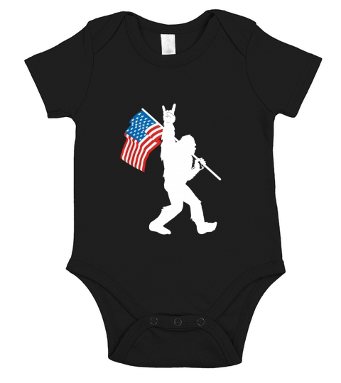 Funny Bigfoot Rock and Roll USA Flag for Sasquatch Believers Short Sleeve Baby One-Piece