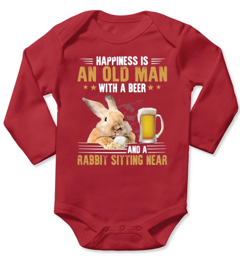 Happiness is an old man with a beer and a rabbit sitting near Long Sleeve Baby One-Piece
