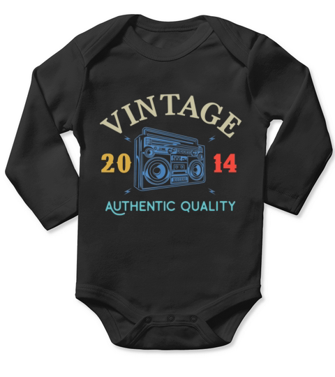 Vintage 2014 Authentic Birthday Birth Year Long Sleeve Baby One-Piece