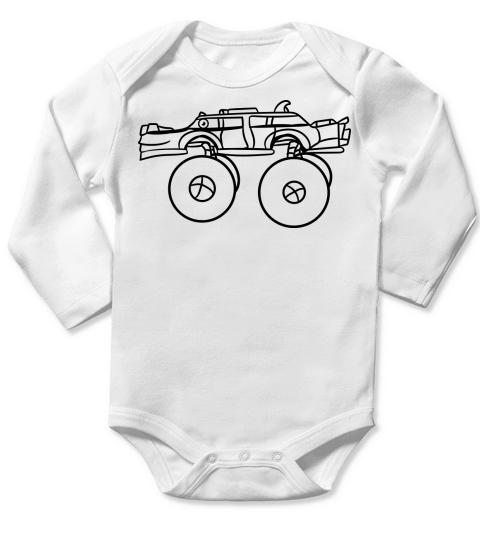 limousine long cool monster truck comic eyes face Long Sleeve Baby One-Piece