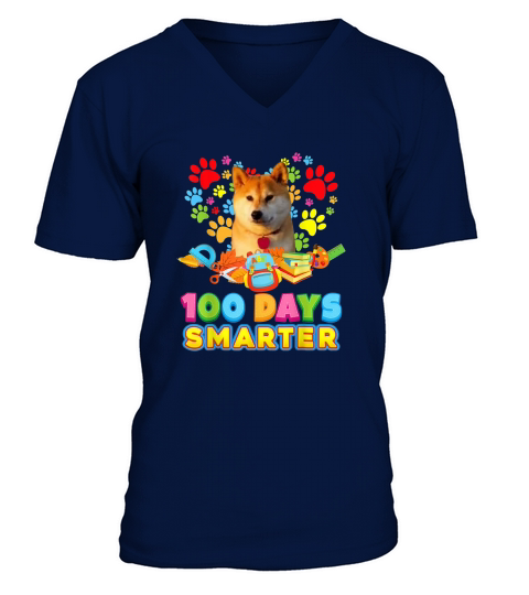100 Days Smarter Akita Inu Dog Paw Prints Heart 100th Day Of V-Neck T-shirt