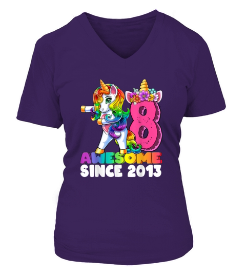 Awesome Since 2013 Flossing Unicorn 8th Birt 633 Women's V-Neck T-shirt