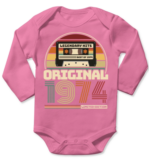 Beautiful Retro Vintage tape birthday 1974 Long Sleeve Baby One-Piece