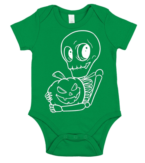 Funny skeleton poses for halloween pumpkin smile Short Sleeve Baby One-Piece