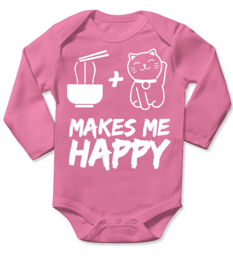Ramen and Cat makes me happy shirt gift idea Long Sleeve Baby One-Piece