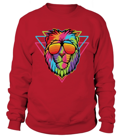 Cool Lion Head Design with Bright Colorful T-Shirt Men's Sweatshirt