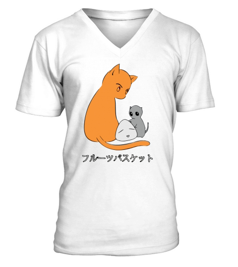 Fruits Basket Kyo Yuki Onigiri Cat V-Neck T-shirt