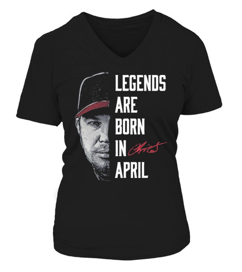 FanPrint Chipper Jones Legends are Born in April V-neck T-Shirt Woman