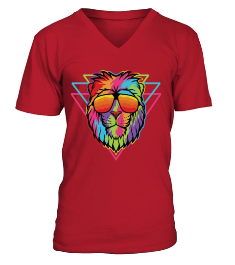 Cool Lion Head Design with Bright Colorful T-Shirt Men's V-Neck T-shirt