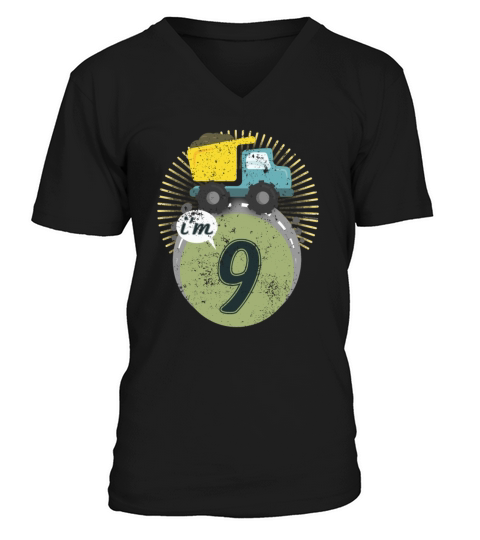 Dump Truck Kids 9th Birthday Boy Birthday Girl Men's V-Neck T-shirt