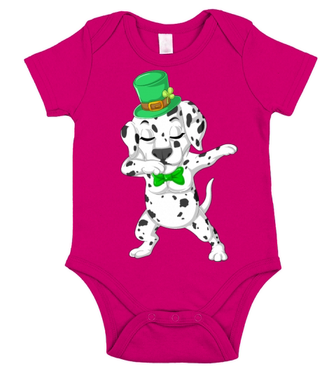 dabbing dalmatian st patricks day Short Sleeve Baby One-Piece