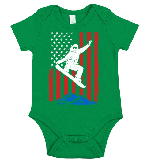 Snowboarding American Flag Retro Short Sleeve Baby One-Piece
