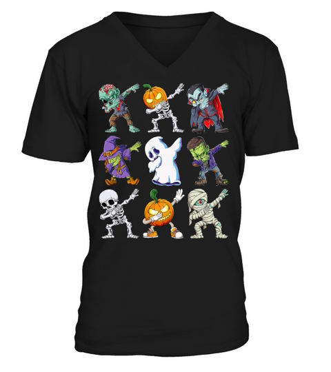 Dabbing Halloween Boys Skeleton Zombie Scary Men's V-Neck T-shirt